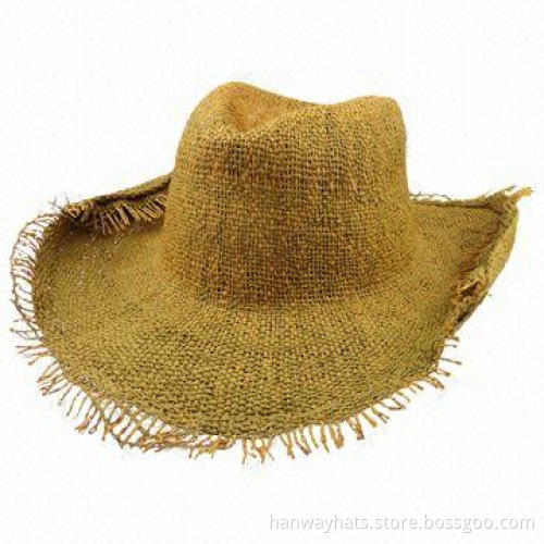 Wholesale Cowboy Hat, Large Brim Paper Straw Cowboy Hat with Fray Edge